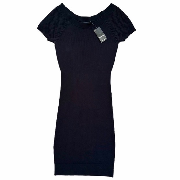 Bebe Black Crew Neck Short Sleeve Ribbed Sweater Dress Size Small - Picture 5 of 9